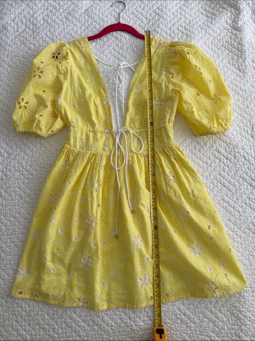 AVEC LES FILLES Yellow Eyelet Embroidered Open Back Puff Sleeve Size 2 Babydoll - Picture 9 of 16